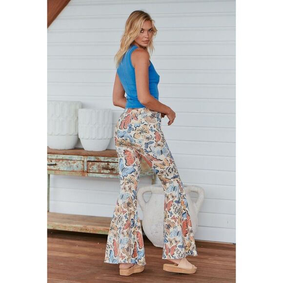 Free People We The Free Just Float On Flare Leg Jeans Butterfly Print - Picture 2 of 10